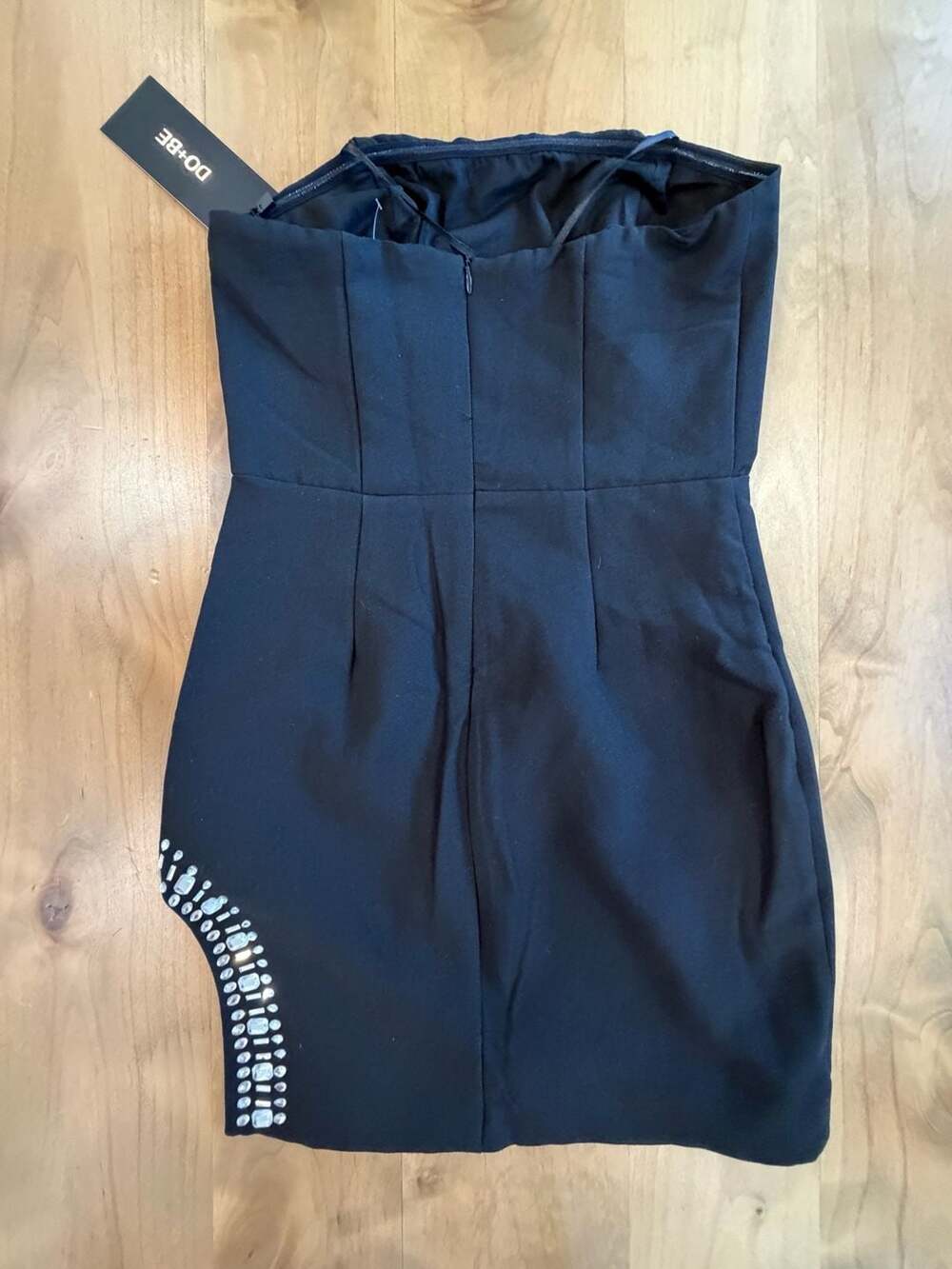 Do + Be Rhinestone Slit Strapless Dress Size S Black - Picture 3 of 9